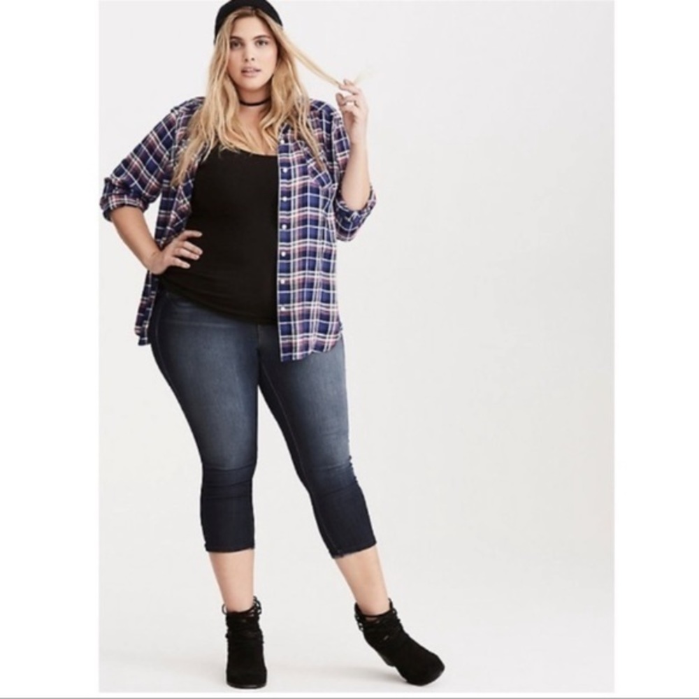 TORRID Plaid Camp Button Navy Blue Pink Top Blouse Shirt 2  XXL 2XL 18 20